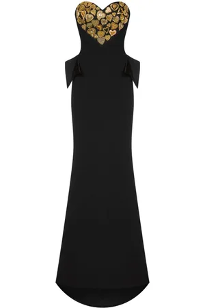 Moschino Sweetheart-neck embroidered maxi dress