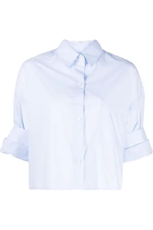 TWP Folded-sleeve cotton cropped shirt
