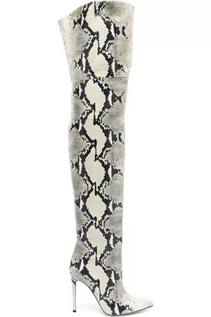 PARIS TEXAS Snakeskin-print 90mm pointed-toe leather boots
