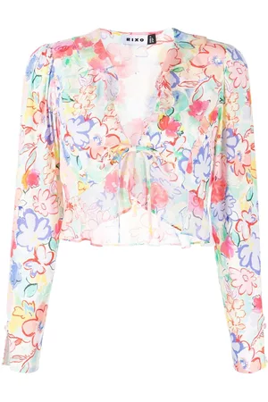 RIXO London Neelu V-neck ruffled printed top