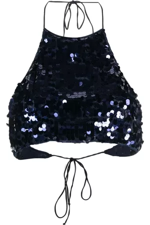Oseree Night sequinned crop top