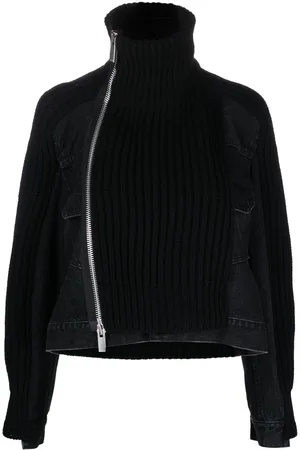 SACAI Panelled ribbed-knit jacket