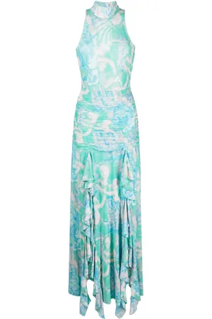 ROTATE Graphic-print draped long dress
