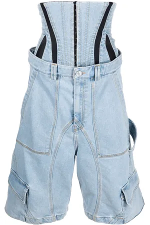 MUGLER Panelled corset-style denim shorts
