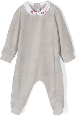 Il gufo Logo-embroidered velvet-effect romper