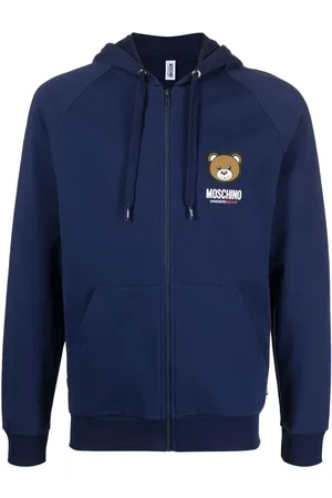 Winter Teddy Patch Nylon and Corduroy Down Jacket Unisex Blue Navy Moschino