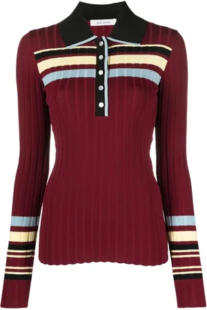 WALES BONNER Wander striped ribbed-knit polo top