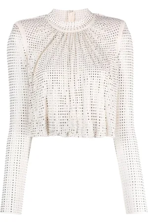 Self-Portrait Rhinestone-embellished cropped top