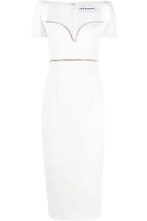Self-Portrait Diamante Trim Split crepe midi dress