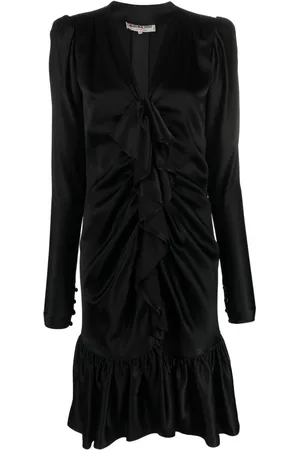 Saint Laurent 1970s ruffled front long-sleeved silk dress