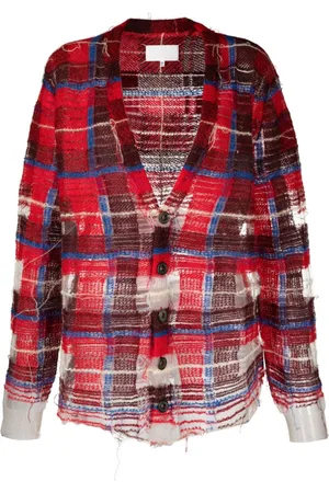 Maison Margiela Distressed plaid-check print cardigan