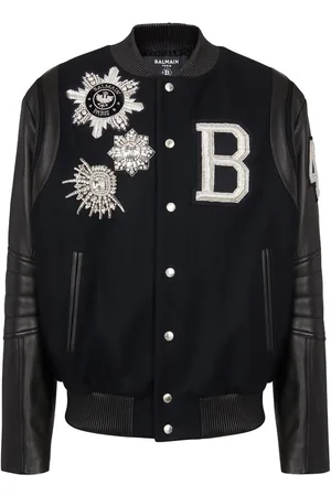 Balmain Appliqué hooded leather jacket