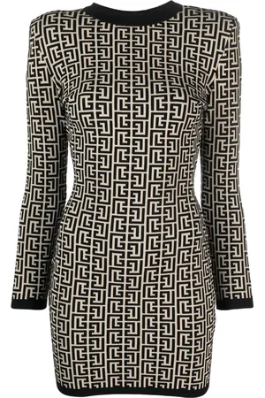 Balmain Monogram-print wool-blend dress
