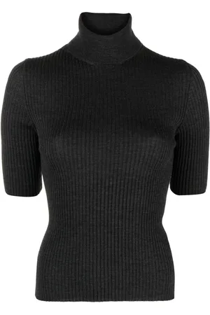 SEMICOUTURE Half-sleeve ribbed-knit wool top