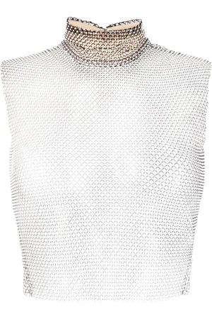 GENNY Crystal-embellished chainmail-effect tank top