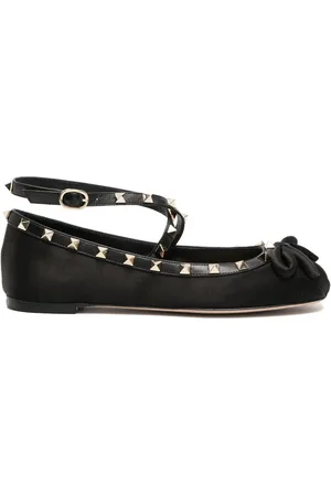 VALENTINO GARAVANI Rockstud satin ballerina shoes