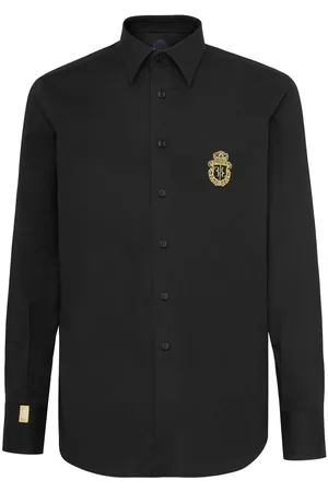 BILLIONAIRE Gordon crest-embroidered poplin shirt