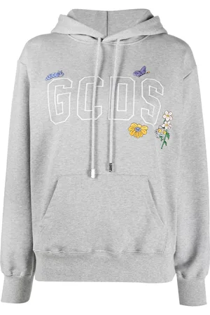 GCDS Logo-embroidered cotton hoodie
