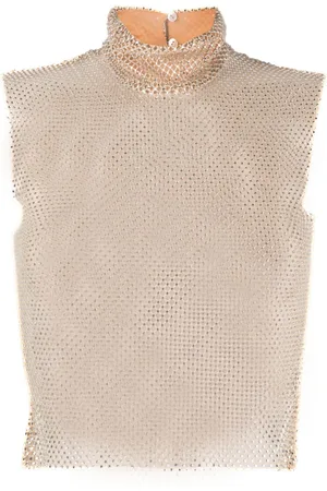 GENNY Crystal-embellished chainmail tank top