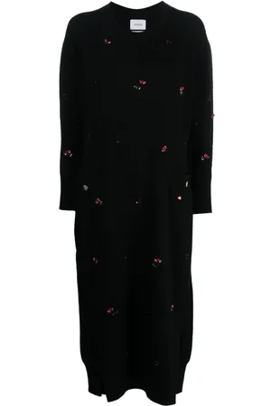 Barrie Floral-embroidery cashmere dress