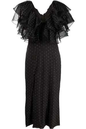 ROTATE Ruffled rhinestone midi dress