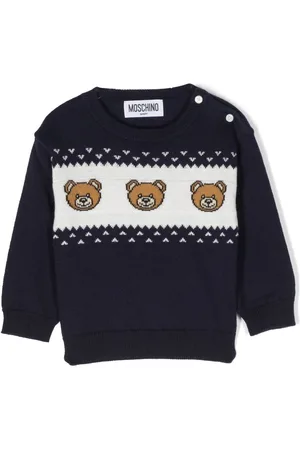 Moschino Bear-print intarsia-knit jumper