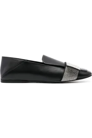 Sergio Rossi Crystal-embellished leather ballerina shoes