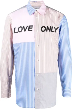 Ports V Slogan-print patchwork cotton shirt