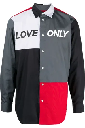 Ports V Slogan-print patchwork cotton shirt
