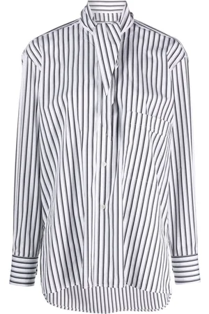 Plan C Pussy-bow collar striped shirt