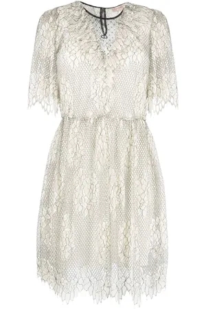 Twin-Set Floral-lace layered flared dress