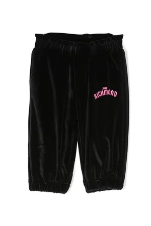 John Richmond Logo-embroidered velour sweat trousers