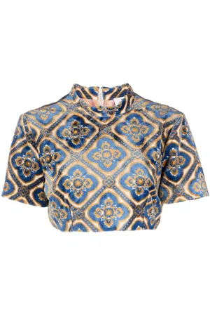 Etro Abstract-print velvet crop top