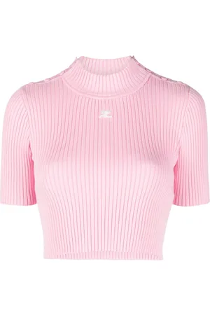 Courrèges Logo-embroidered ribbed crop top