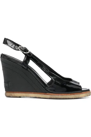 Chanel pre-owned black CC detail open-toe wedge heel sandals | Sign of the  Times