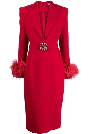 ANDREW GN Feather-cuffs V-neck dress