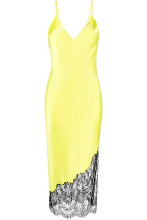 FLEUR DU MAL Chantilly-lace silk slip dress