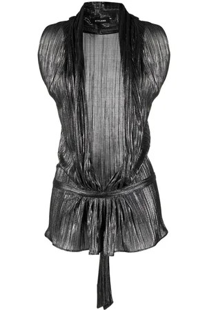 Styland Metallic-effect pleated tank top