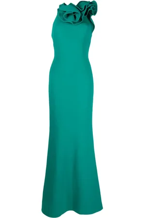 Elie saab Ruffle-detail cady halterneck dress