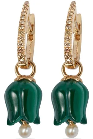 ANNOUSHKA 18kt yellow Tulip diamond and malachite drop earrings