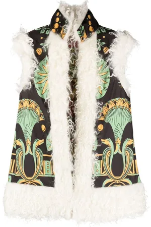 La DoubleJ Graphic-print shearling-trim vest