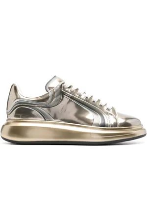 Alexander McQueen Men's Oversized Metallic Leather Platform Sneakers - White Gold - Size 13