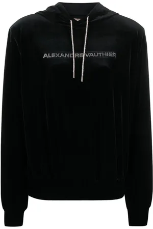 ALEXANDRE VAUTHIER Logo-appliqué velvet hoodie