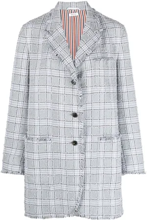 Thom Browne Frayed-check single-breasted blazer