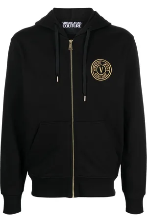 VERSACE Logo-embroidered zipped hoodie