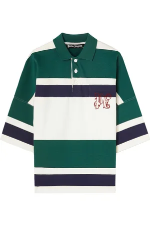 Palm Angels Monogram-embroidered striped polo shirt