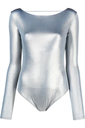 There Was One Shiny-effect open-back bodysuit