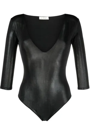 There Was One Shiny-effect V-neck bodysuit