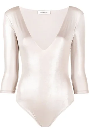 There Was One Shiny-effect V-neck bodysuit