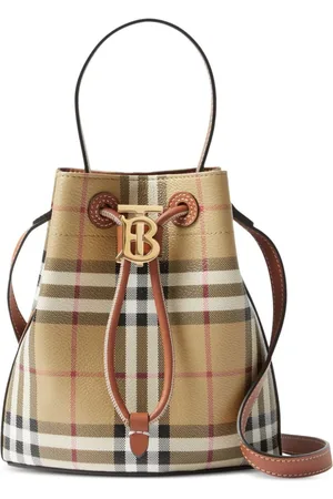 BURBERRY 90s LEATHER-TRIMMED NOVA CHECK MINI BAGUETTE BAG